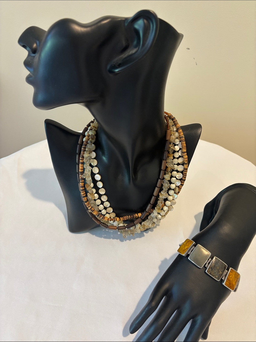 Vintage Silpada Multi-Strand Brown and Cream Bead Necklace